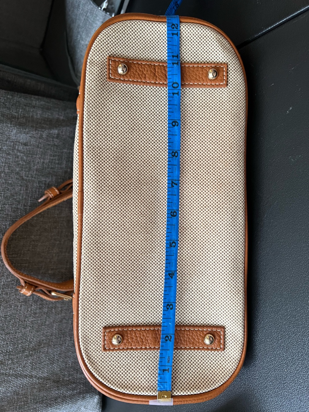 Dooney & Bourke Cream Canvas Shoulder Bag with Tan Leather Trim and Wristlet - Picture 12 of 15